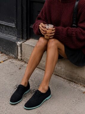 Black Suede Oxford Shoes - Lace-Up Flats